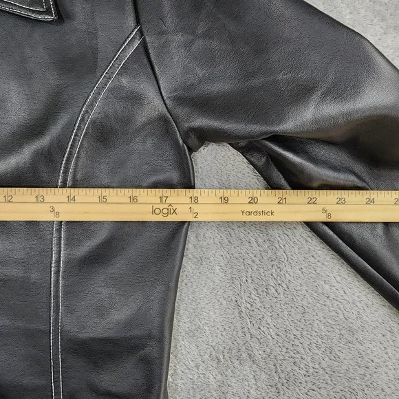 Neutral Zone Coat Womens Small Black Faux Leather  Longline Button Front Vintage - Picture 4 of 15